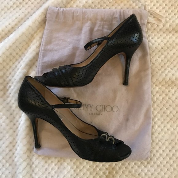 Jimmy Choo Black Peep Toe Buckle Pumps sz 40 - Picture 4 of 7
